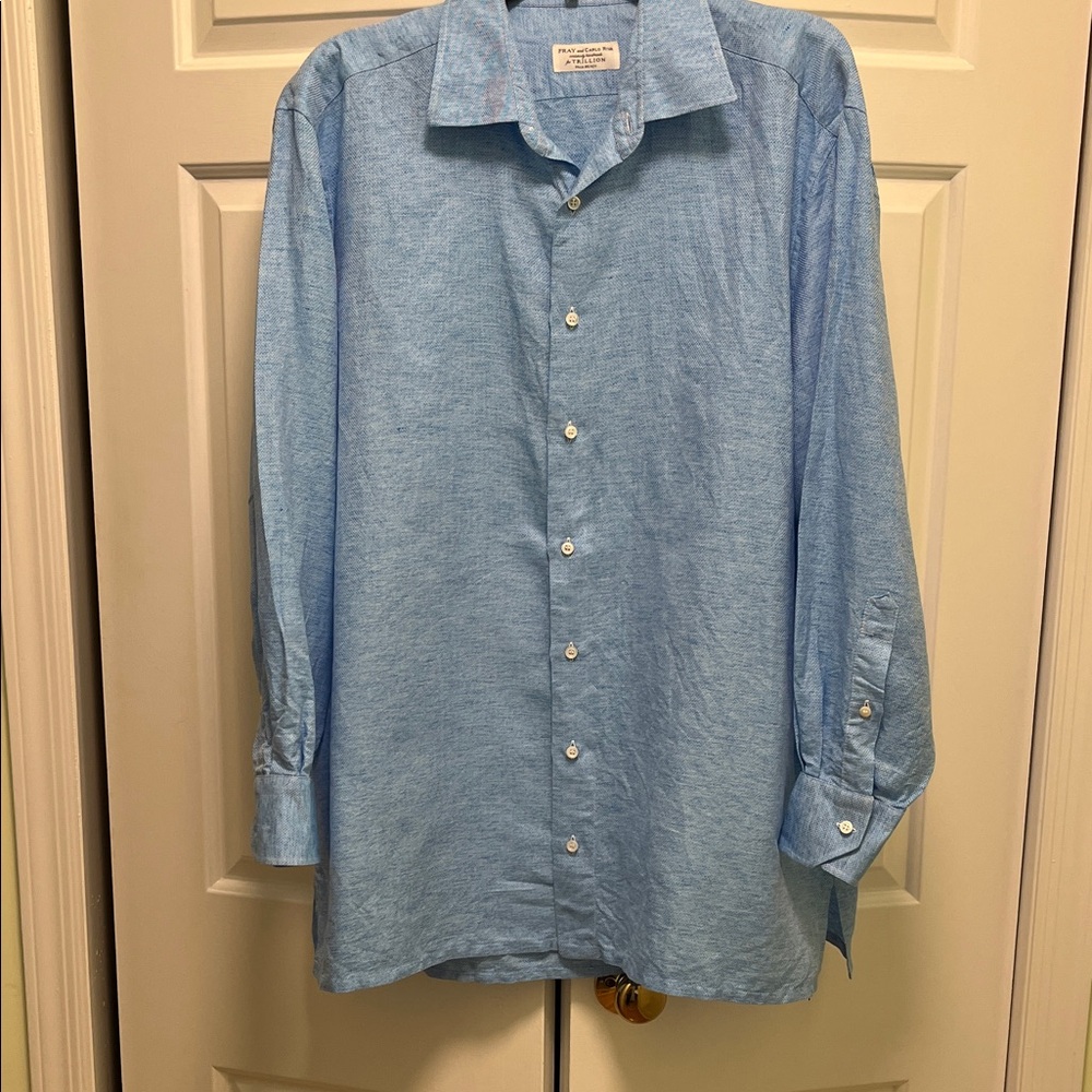 Trillion Palm Beach Fray & Carlo Riva Handmade Sky Blue Linen Cotton Blend Shirt